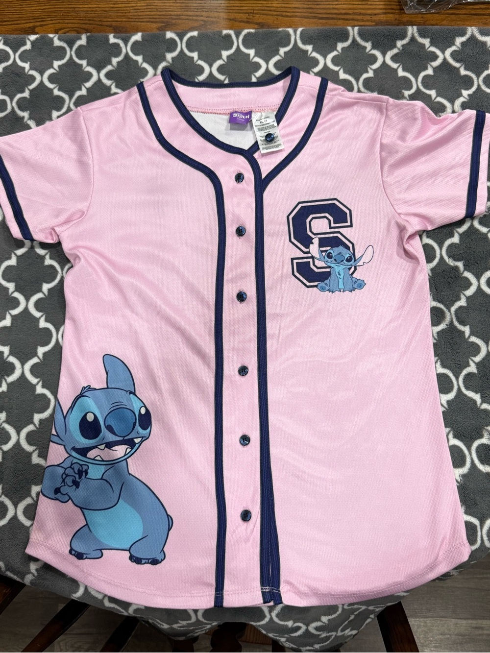 Disney Pink & Navy Lilo & Stitch Baseball Jersey Top